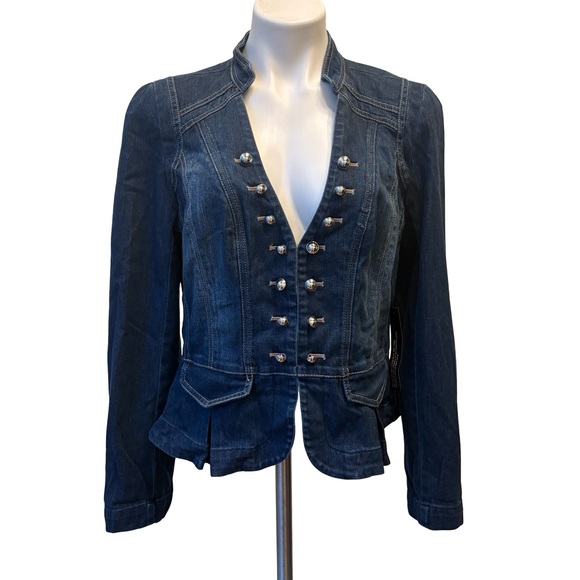 NWT White House Black Market Peplum Hem Military Inspired Jean Jacket, Sz 14 - Picture 4 of 16